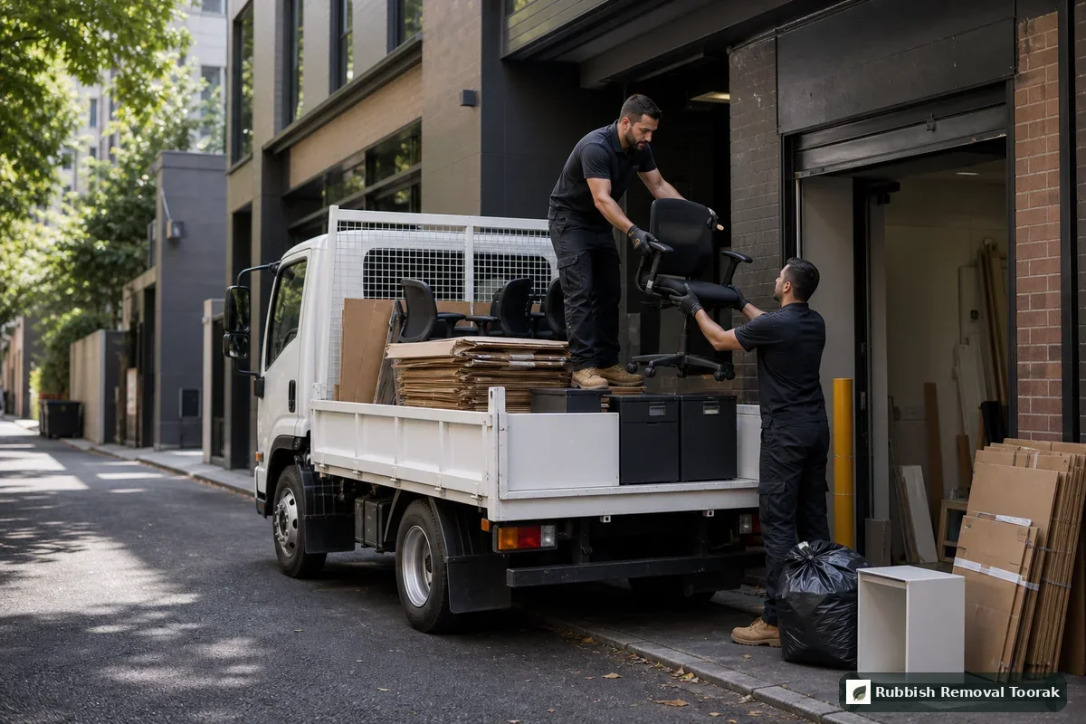Commercial waste removal near Toorak with office rubbish and cardboard loaded into a truck