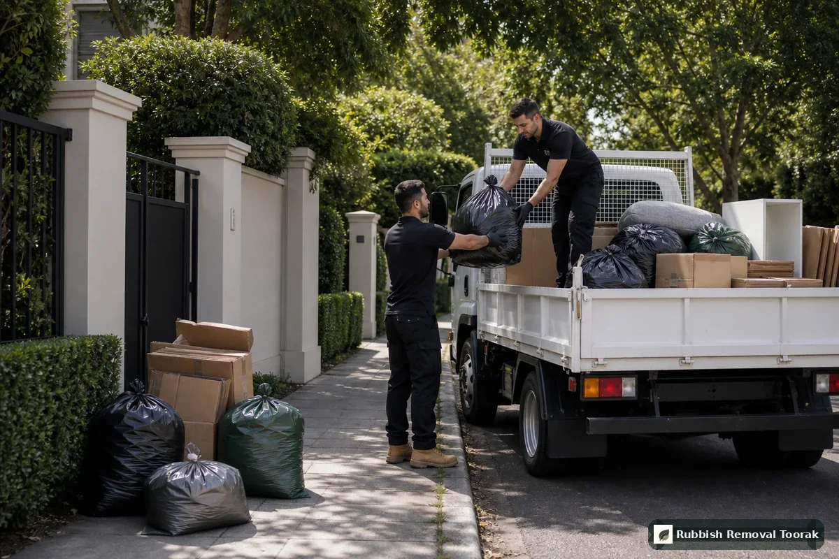 Garbage removal in Toorak with sealed rubbish bags and cardboard collected neatly