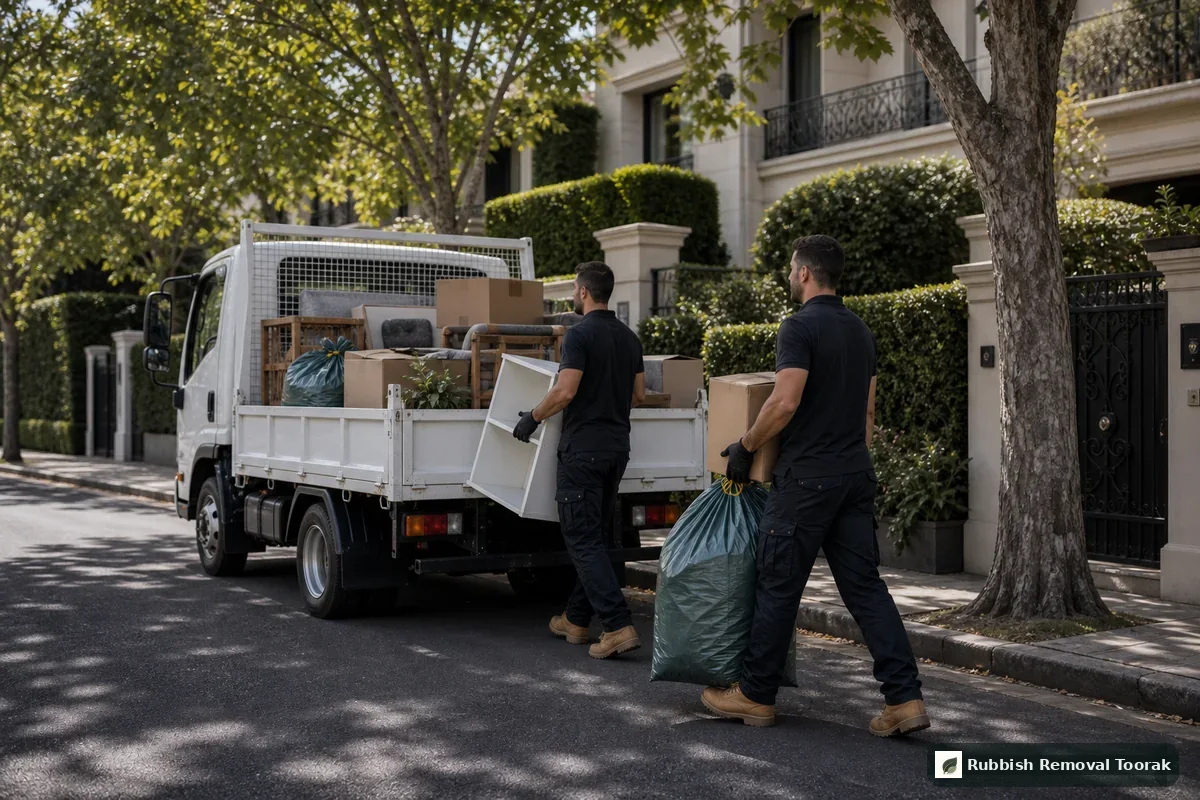 Household rubbish removal in Toorak with boxes and clutter loaded into a local truck