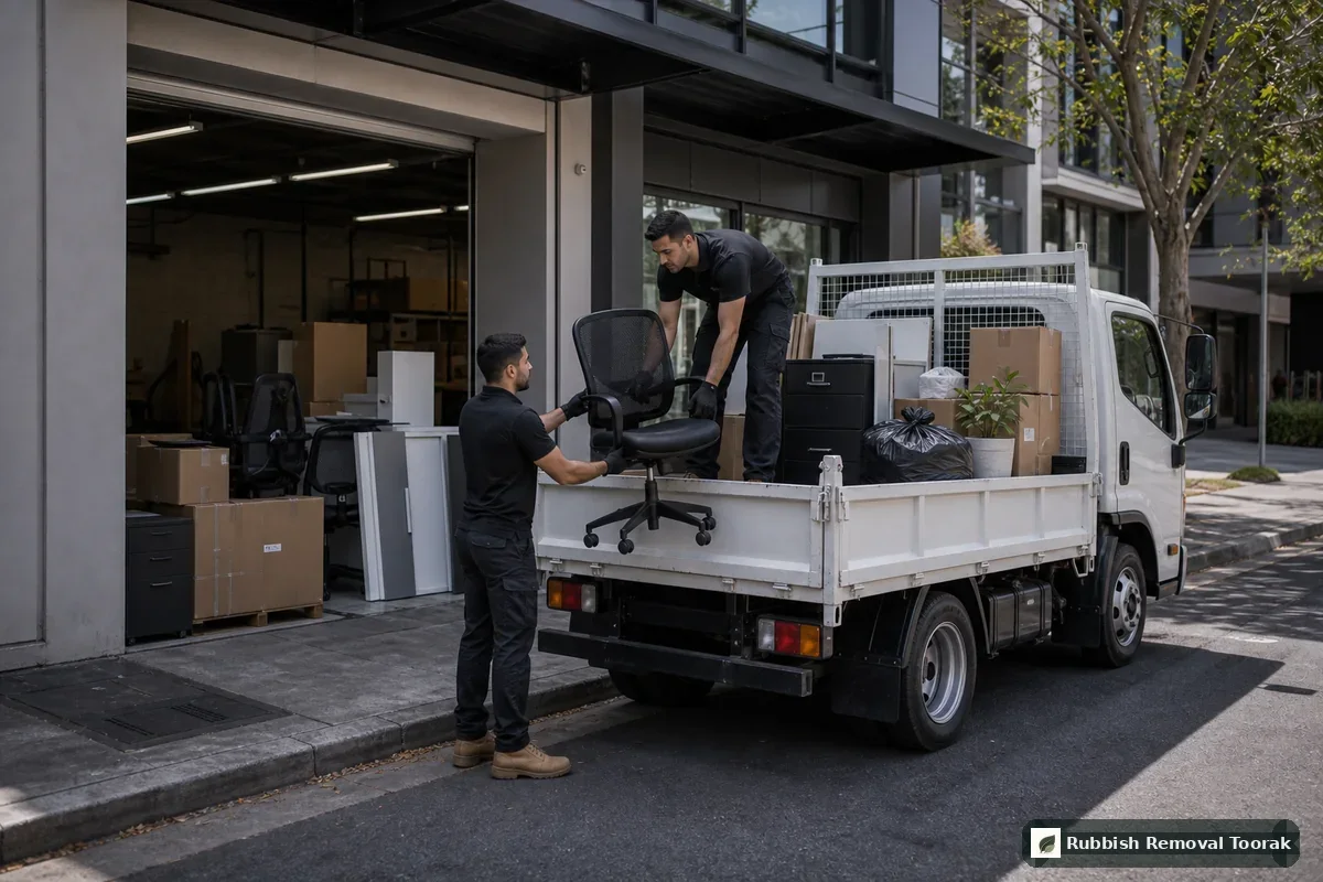 Commercial waste removal near Toorak with office rubbish and cardboard loaded into a truck