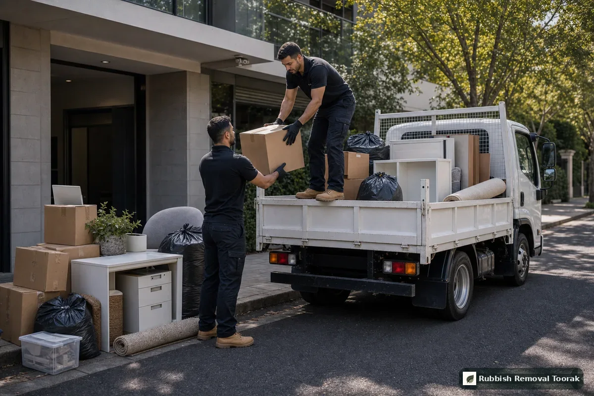 End of lease rubbish removal in Toorak with move out boxes and furniture collected