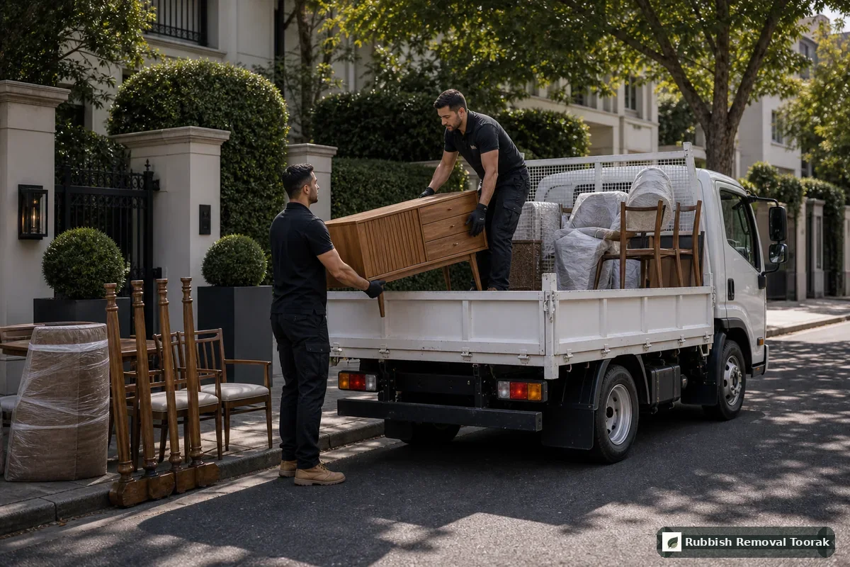 Furniture removal in Toorak with dining furniture loaded into a local truck