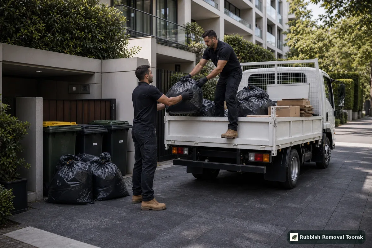 Garbage removal in Toorak with sealed rubbish bags and cardboard collected neatly
