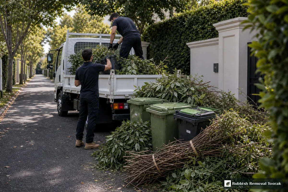 Garden waste removal in Toorak with branches and green waste loaded into a local truck