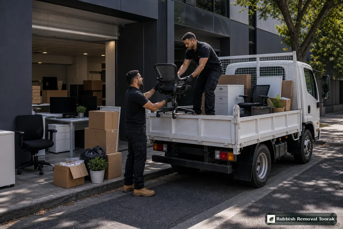 Office rubbish removal in Toorak with office chairs and filing items loaded into a truck