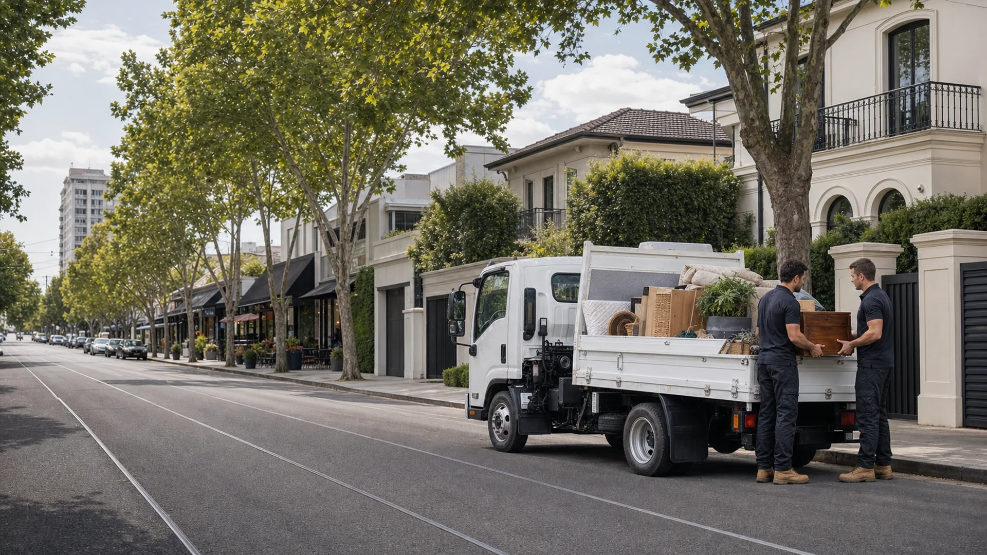 Rubbish removal Armadale with a realistic truck outside premium homes
