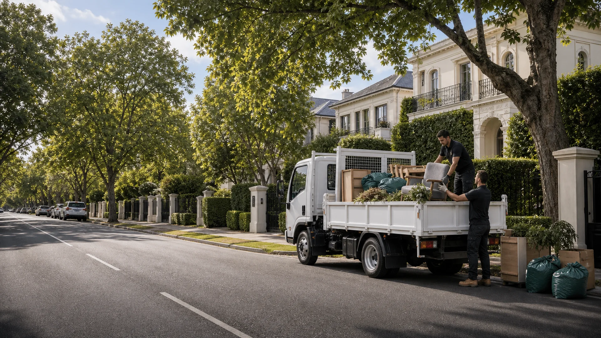 Rubbish removal Kew on a premium leafy boulevard with local truck