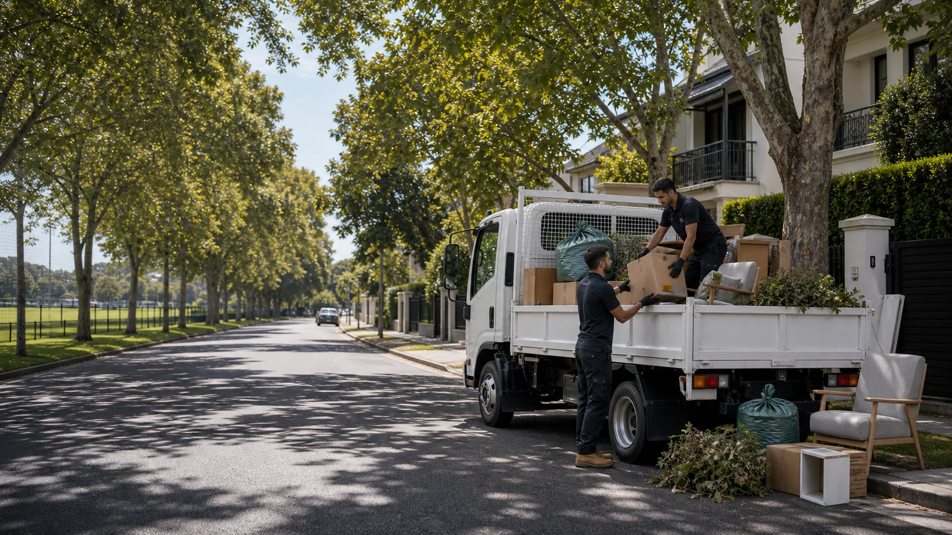 Rubbish removal Kooyong near parkland with truck and household items