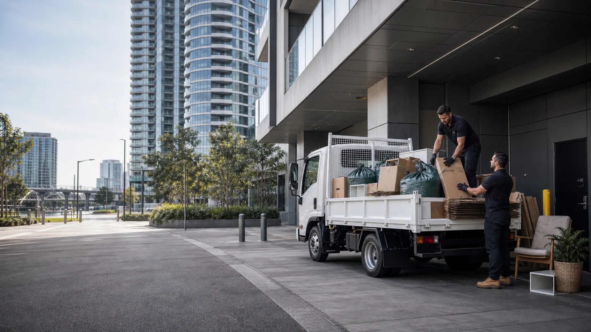 Rubbish removal Southbank at a high-rise apartment loading dock